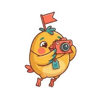 Yippo the chick holding a camera