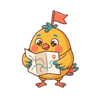 Yippo the chick reading a map