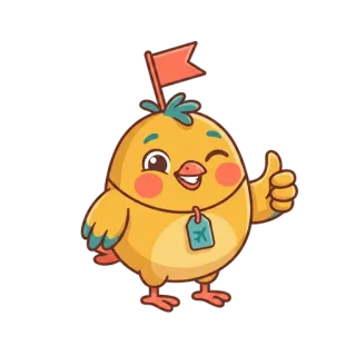 Yippo the chick giving a thumbs up